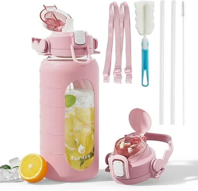 Стеклянные бутылки для воды 50 унций большая мотивационная стеклянная бутылка для воды с маркером времени - Изображение 1 из 4