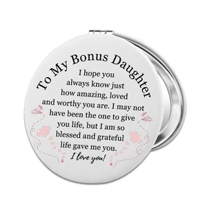 Espejo compacto To My Bonus Daughter, cuero PU, mamá, papá, regalo inspirador - Imagen 1 de 7