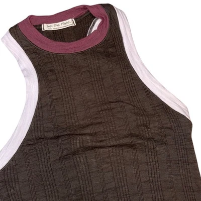 Camiseta sin mangas We The Free marrón acanalada pequeña contraste blanco ribete malva cuello Y2K corredor Foto 1 de 4
