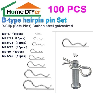 Set di 100 PZ Pinze R-Clip (Beta Pins) Acciaio al Carbonio Zincato Tipo B - Foto 1 di 7