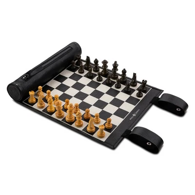 Roll-Up Magnetic Chess Set, Melia Games - Full-Grain Leather, Black/White - Image 1 of 4