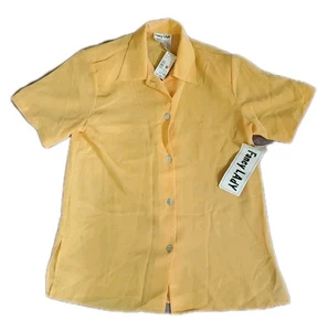 Fancy Lady Camp Shirt Women M Medium Yellow Shoulder Pads Vintage 1990s - Picture 1 of 14
