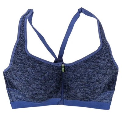 Victoria's Secret Sports Bra Women's 36D Heathered Blue Front Closure Zip Wired - Image 1 of 4