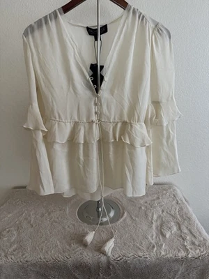 Rachel Zoe Blouse Womens Sz 4 Silk Ivory Sheer Ruffles Romantic Boho NWT $345 - image 1 of 4