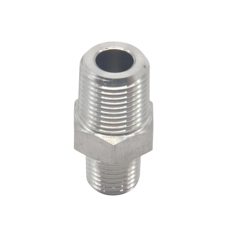 1/4" NPT Male x 3/8" NPT Male Hex Nipple Pipe Adapter Stainless Steel 304 - Image 1 of 4