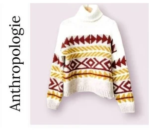 Anthropologie Elsamanda Sz S Sweater Turtleneck Angora Wool Blend Chunky Knit - Picture 1 of 12