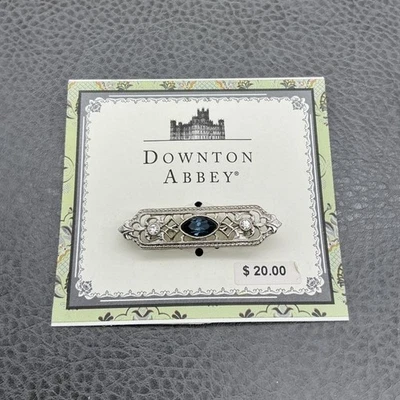 Broche Downton Abbey Estilo Art Deco Barra Prendedor Tono Plateado Azul Estrás Disfraz Foto 1 de 4