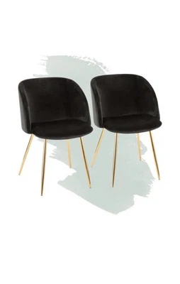 6 Modern Velvet Dining Chairs - Black & Gold - Image 1 of 4