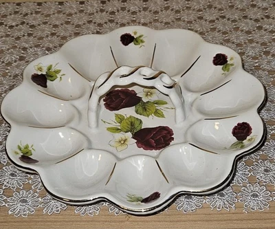 Eierteller, Eierteller mit Bügel,rund,Blumenmotiv, Goldrand, Geschenk, Neu - Bild 1 von 2