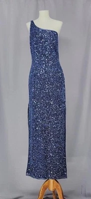 Vestido de noche vintage de seda L Maxi un hombro con cuentas recorte trasero Old Hollywood Foto 1 de 4