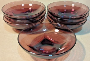 Vintage Hazel Atlas marokkanischer Amethyst lila 6" Glas Salatschüsseln Lot (7) Quadratisch - Bild 1 von 8