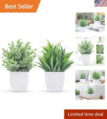Paquete duradero de 2 plantas pequeñas en maceta de eucalipto sintético para cada habitación - 7 pulgadas Foto 1 de 4