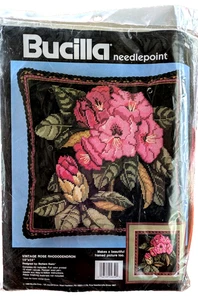 1990 Bucilla Needlepoint Kit "Vintage Rose Rhododendron" 14"x14" Neu aus altem Lagerbestand versiegelt USA - Bild 1 von 10