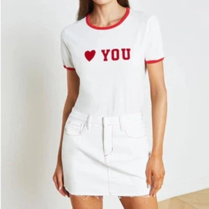 L'Agence Tommie Crewneck Tee In White Red Heart You Love NWT Size Large - Picture 1 of 7