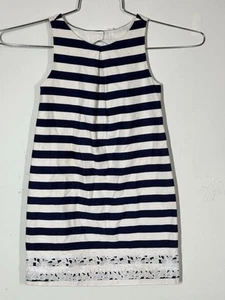 Janie and Jack Chic Blooms Striped Shift Dress Keyhole Neck Bow Size 6 Lace Trim - Picture 1 of 7