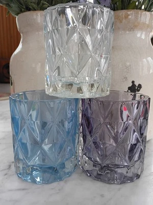 *NUEVO* YANKEE CANDLE Juego de 3 candelabros votivos de vidrio azul fractal Foto 1 de 2