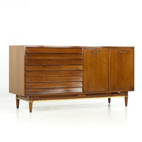 Merton Gershun for American of Martinsville Mid Century Walnut and Brass Lowboy Cover