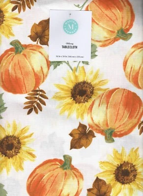 Fall Time Tablecloth Pumpkins Sunflowers Leaves 52 x 70 Rectangle Martha Stewart - Image 1 of 4
