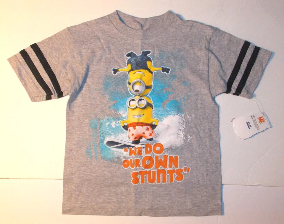 Despicable Me Boys Gray T-Shirts Minions We Do Our Own Stunts Sizes M 5-6 NWT - Image 1 of 1