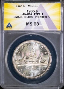 1965 $1 Silver Type 1 Canadian Dollar MS 63 ANACS # 7646561 - Picture 1 of 2
