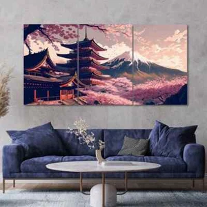 Hermoso arte de pared de templo japonés Monte Fuji de 3 piezas hogar moderno sin marco - Imagen 1 de 8
