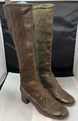 Vintage Saks Fifth Avenue Leather Ruched Side Pull On fashion Boots Size 7.5M - Image 1 of 4