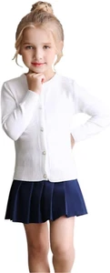 Girls Cardigan Sweater School Uniforms Button Long Sleeve Knit Tops - Picture 1 of 12