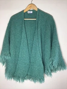 Weave Of The Irish Shawl Wrap Poncho Turquoise Fringe Wool Blend - Picture 1 of 6