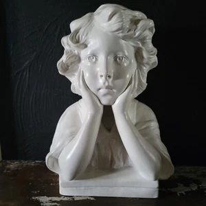 Vintage Plaster Bust of Child with Hands on Face, Vintage Female Bust *HEAVY - Picture 1 of 8