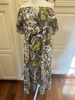 Vestido Grace Elements XL 100% algodão forrado fora do ombro colorido vintage vibração - Imagem 1 de 4