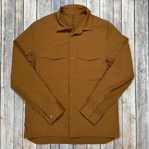Lululemon Double Pocket Long Sleeve Overshirt Ventlight Mesh Large Mens Brown - Picture 1 of 6
