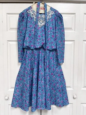 M.C.S. Vestido LTD New York Floral Vintage Anos 70 Tamanho 16 Fabricado Nos EUA - Imagem 1 de 4