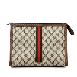 Vintage Gucci Sherry Line Clutch Bag Brown PVC Authentic - Picture 1 of 19
