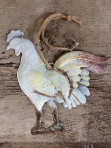 Primitive Style Embossed Farmhouse Rooster Chicken Hanging Ornament Metal Sign - Picture 1 of 3