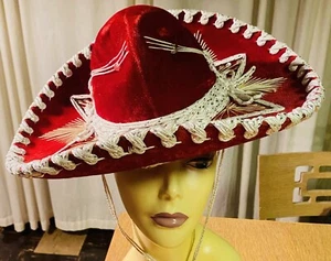 Vintage PIGALLE Youth Felt Sombrero Mariachi Mexican Hat Sequins Red & Silver - Picture 1 of 6