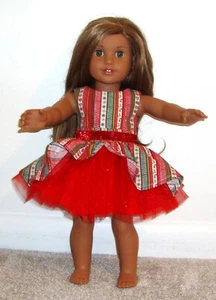 18" Doll Christmas Stripe Print Tulle Party Dress (Fits American Girl) - Cute! - Picture 1 of 1
