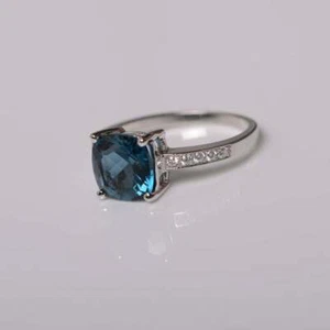 London Blue Topaz Sterling Silver Cushion Cut Gemstone Jewelry Engagement Ring - Picture 1 of 3