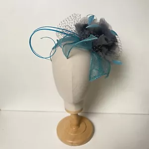 Jacques Vert Turquoise Grey Feather Head Band Fascinator Head Piece Wedding - Picture 1 of 9