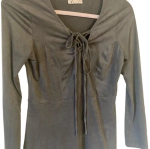 Y2K Blue Blush Tie Front Fitted Gray Mini Dress Faux Suede Long Sleeves Medium - Bild 1 von 7