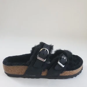 Birkenstock Arizona Shearling Fur Sandals Slippers Black 35 225 L4 Womens 4 - Picture 1 of 13
