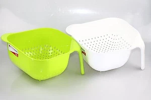 Square Colander With Vertical Handle - Over Sink Colander Sieve GREEN & WHITE - Picture 1 of 2
