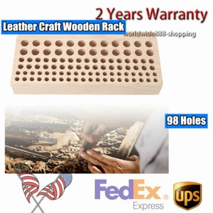 98 Holes Leather DIY Craft Wood Tool Holder Rack Wooden Stamp Stand Organizer - Picture 1 of 8
