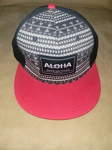 NWOT Aloha Growing Young Adjustable Snapback Hat Cap Black White Red Patch - Picture 1 of 5