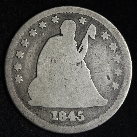 1845 Seated Liberty Silver Quarter CHOICE GOOD E405 SKNH Cover