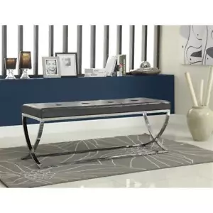 Bowery Hill 18.5" Contemporary Faux Leather Tufted Accent Bench in Black - Picture 1 of 2