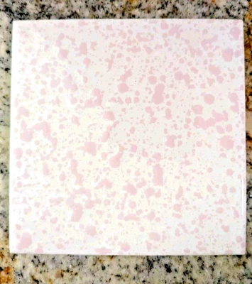 1 pc. "Pink Splattered" 4-1/4" New  Glossy Ceramic Tile Florida Pink on White - Image 1 of 4