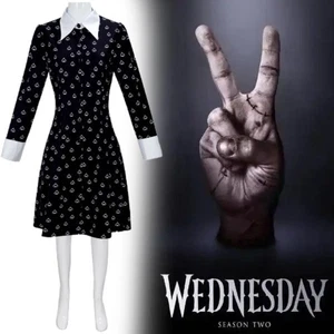 Wednesday Addams Cosplay Dress With Polyester Fabric For Anime Gaming Costumes - Picture 1 of 16