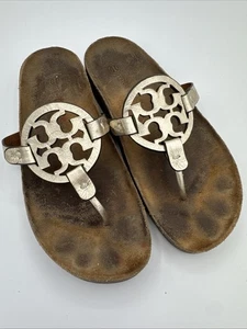 Tory Burch Miller Cloud Spark flache Damen-Riemensandalen 8 goldfarbene Leder Flip-Flop - Bild 1 von 14