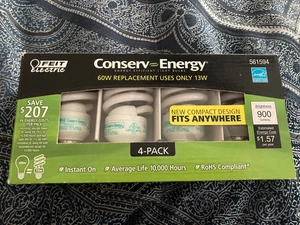 FEIT Electric Conserv Energy 4 Pack 60W Replacement Uses 13W CFL Bulbs NEW - Picture 1 of 2