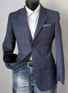 Dan John Blue Windowpane Check Blazer Suit Jacket Coat EU 46 US 36 slim dal 1855 - Picture 1 of 14